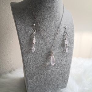Indulgems Silver And Pink Colored Pendant And Earrings Set